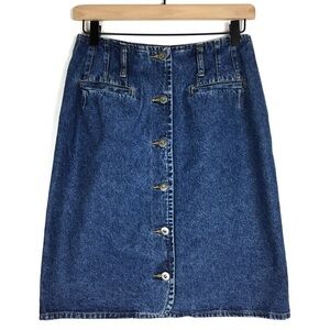 VINTAGE Jean Skirt 90s Y2K Denim Button Front Retro Modest Minimalist Size 9/10